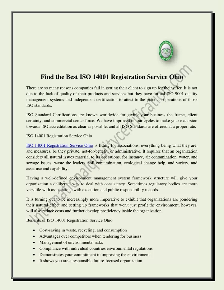 find the best iso 14001 registration service ohio