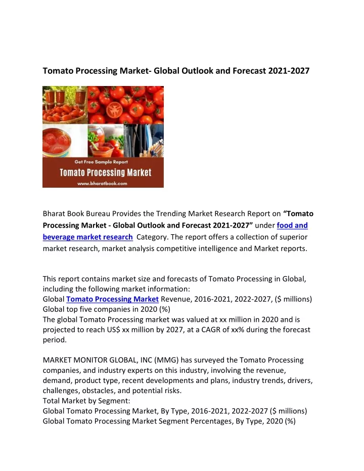 tomato processing market global outlook