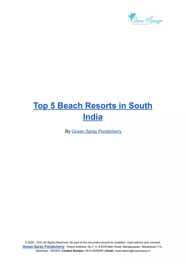 top 5 beach resorts in south india