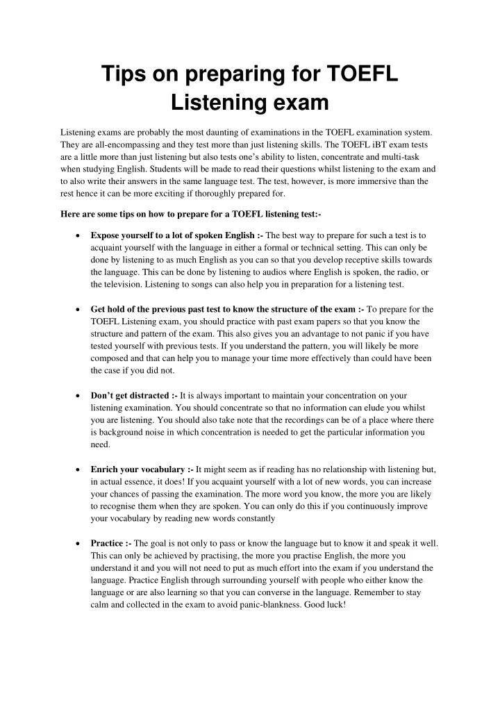tips on preparing for toefl listening exam