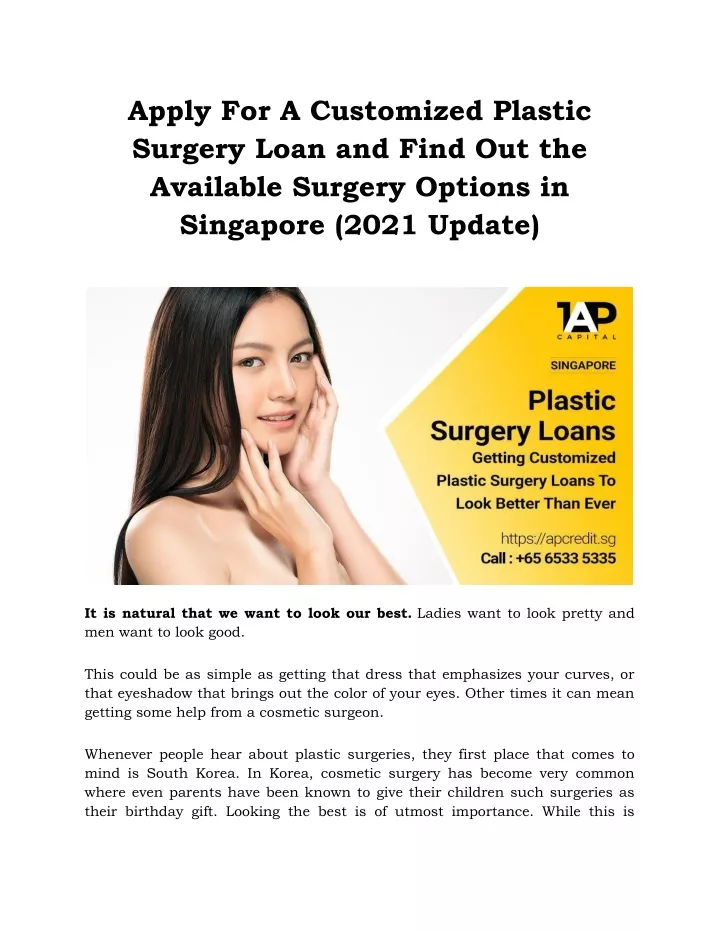 apply for a customized plastic surgery loan