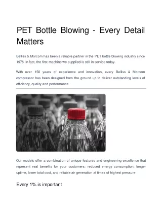 PET Bottle Blowing - Every Detail Matters