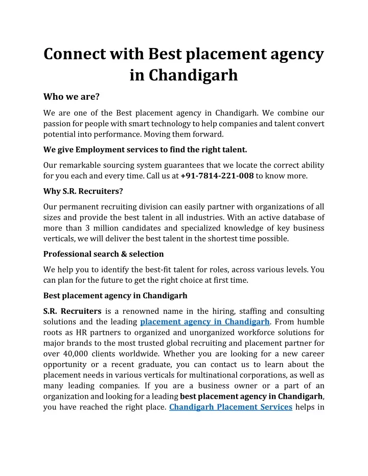 connect with best placement agency in chandigarh