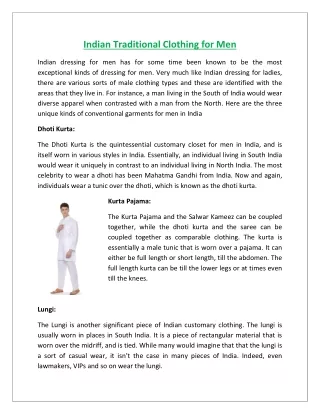 Kinds of Indian Traditional Clothing for Men