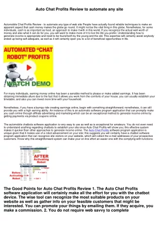 Auto Chat Profits Review to automate any kind of website