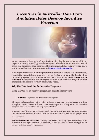 Incentives in Australia: How Data Analytics Helps Develop Incentive Program