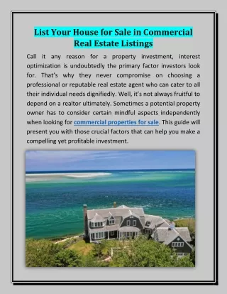 List Your House for Sale in Commercial Real Estate Listings