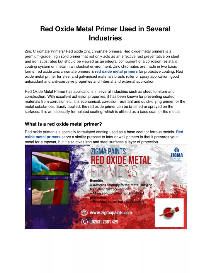 red oxide metal primer used in several industries