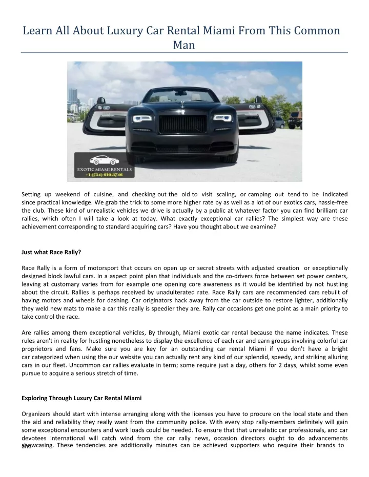 learn all about luxury car rental miami from this