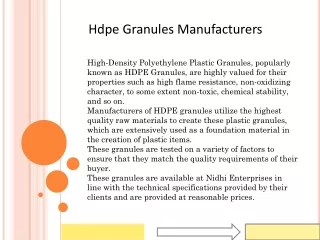 Hdpe Granules Manufacturers