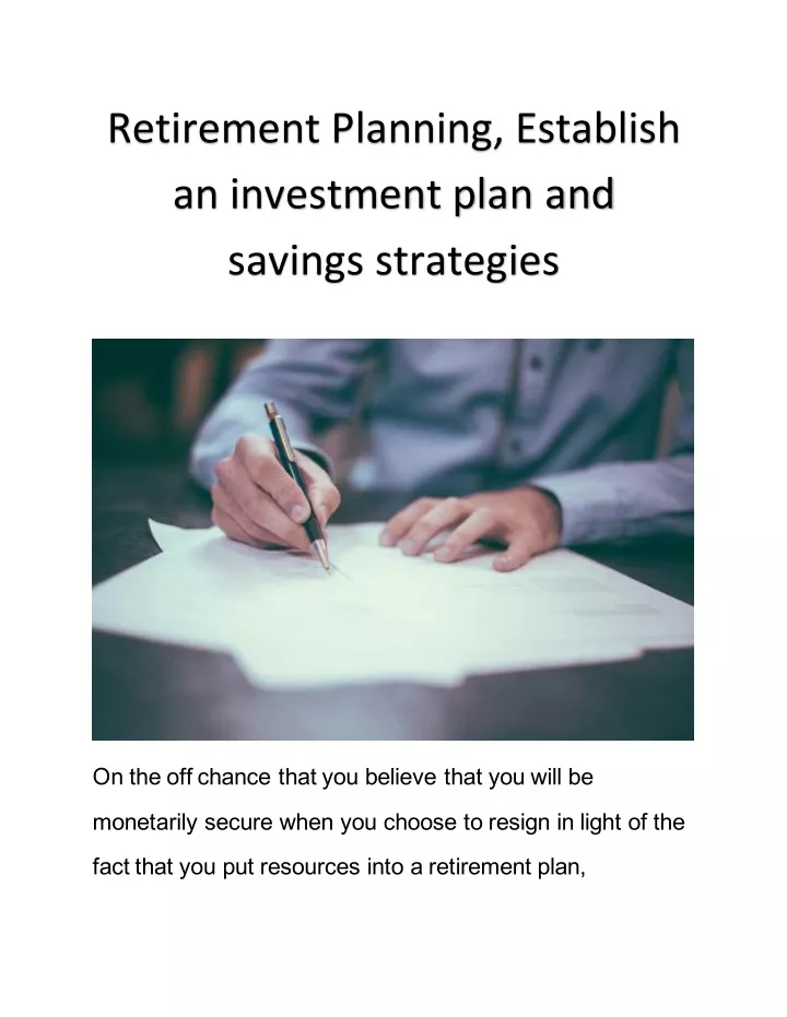 retirement planning establish an investment plan