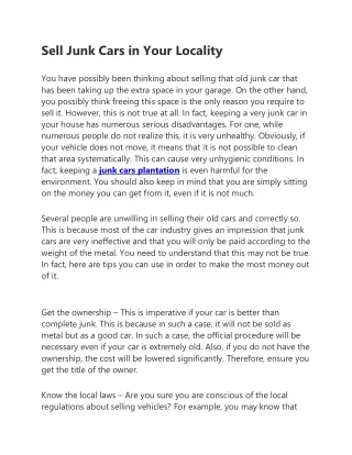 Sell Junk Cars in Your Locality