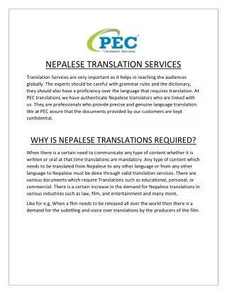 Nepalese Translation Services