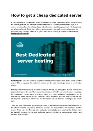 how to get a cheap dedicated server