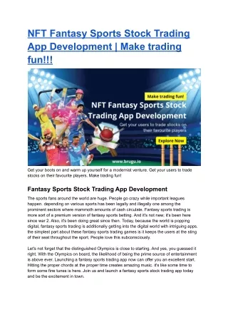 NFT Fantasy Sports Stock Trading App Development