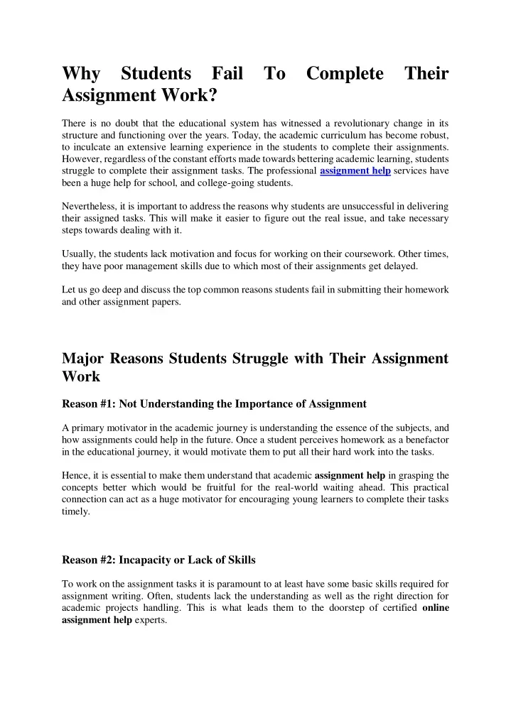 why students fail to complete their assignment