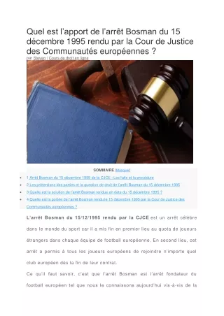 Arrêt Bosman du 15 décembre 1995 rendu par CJCE