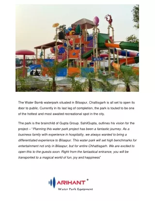 Water Bomb waterpark all set to open doors in 2021 - Arihant Waterslides