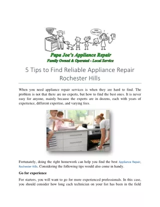 5 Tips to Find Reliable Appliance Repair Rochester Hills