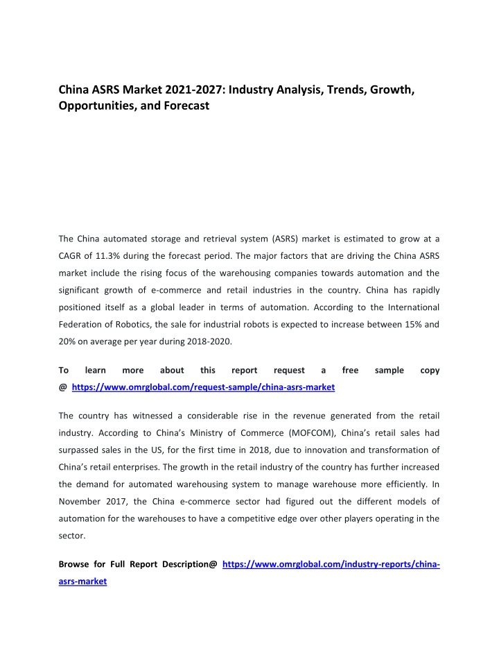 china asrs market 2021 2027 industry analysis