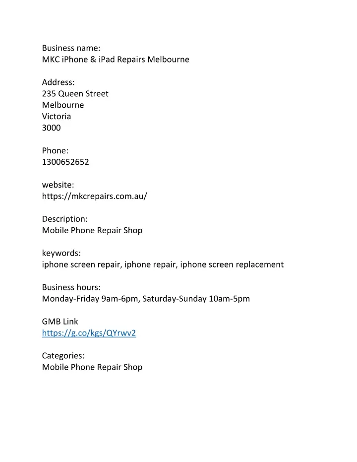 business name mkc iphone ipad repairs melbourne