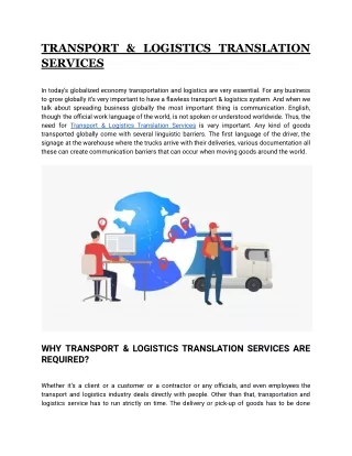 TRANSPORT & LOGISTICS TRANSLATION SERVICES