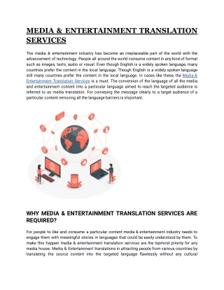 MEDIA & ENTERTAINMENT TRANSLATION SERVICES
