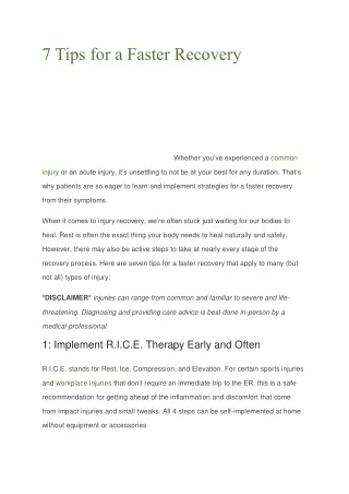 7 Tips for a Faster Recovery