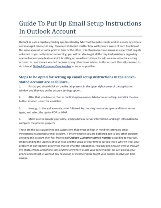 Guide To Put Up Email Setup Instructions In Outlook Account