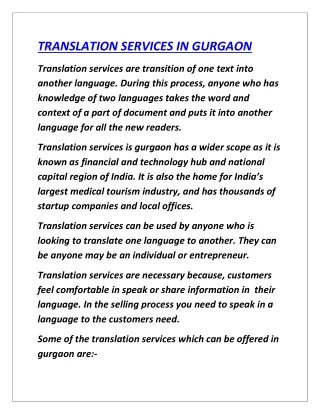 TRANSLATION SERVICES IN GURGAON