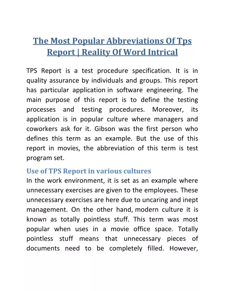 the most popular abbreviations of tps report