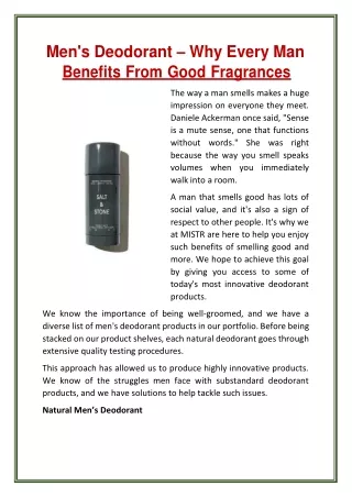 Men's Deodorant – Why Every Man Benefits From Good Fragrances