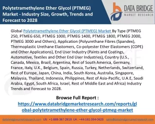 Global Polytetramethylene Ether Glycol (PTMEG) Market – Industry Trends and Fore