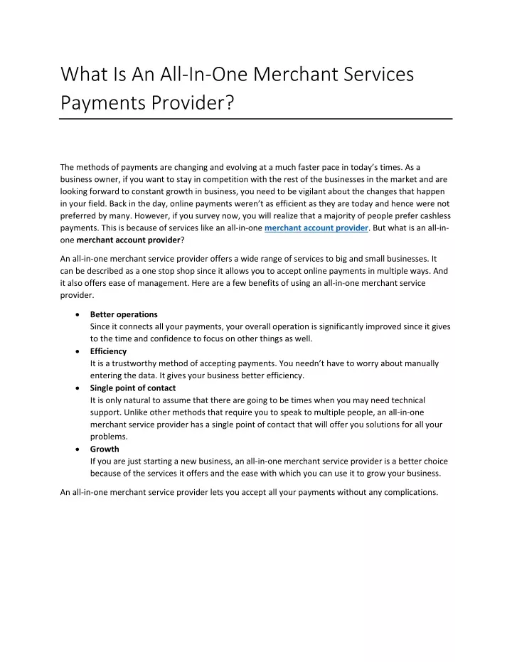 what is an all in one merchant services payments