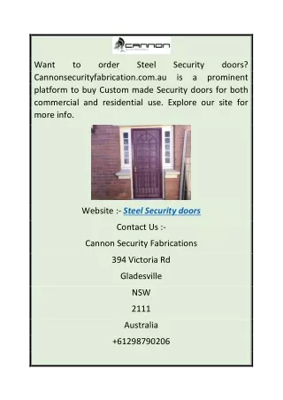 Steel Security Doors  Cannonsecurityfabrication.com.au