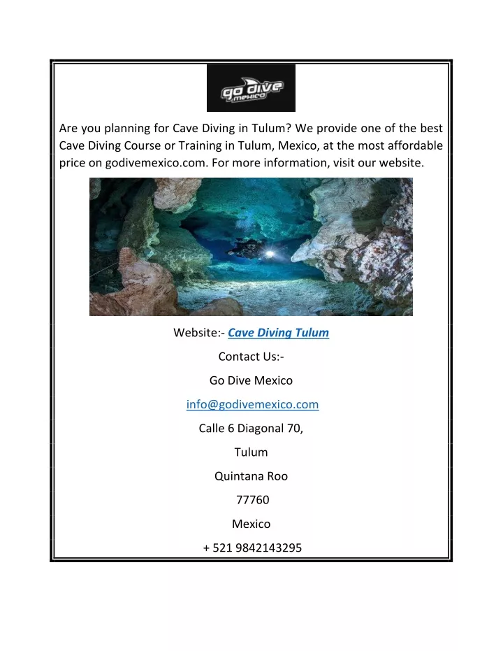 are you planning for cave diving in tulum