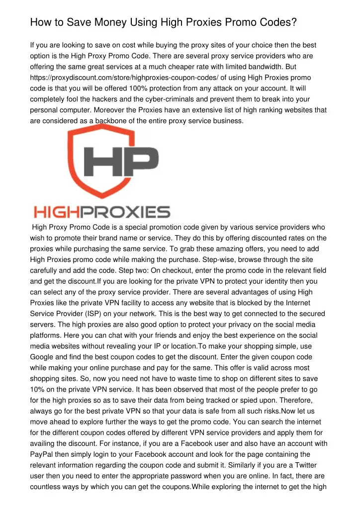 how to save money using high proxies promo codes