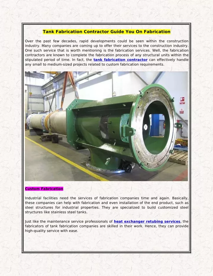 tank fabrication contractor guide