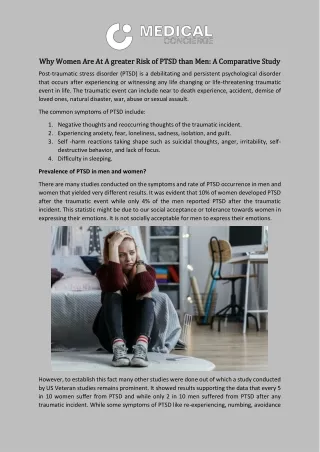 Why Women Are At A Greater Risk of PTSD Than Men: A Comparative Study