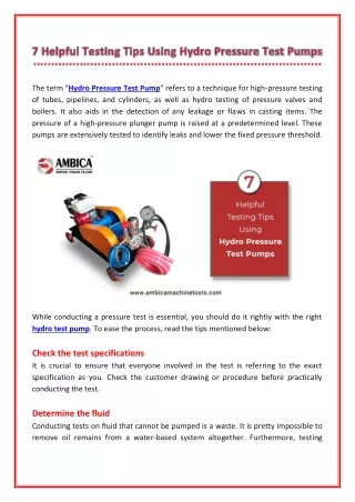 the term hydro pressure test pump refers