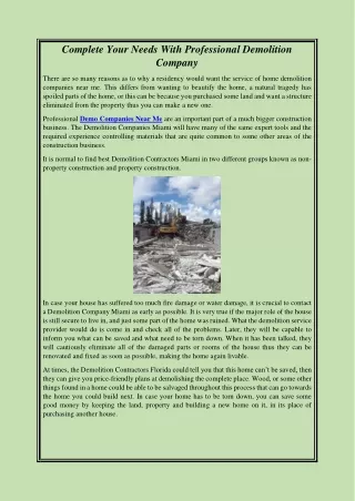 Complete Your Needs With Professional Demolition Company