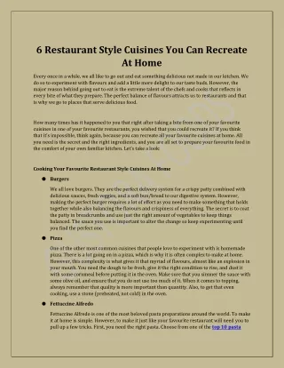 6 Restaurant Style Cuisines You Can Recreate At Home