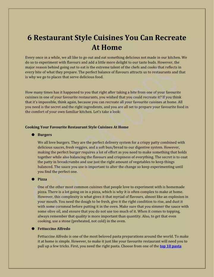 6 restaurant style cuisines you can recreate