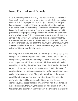 need for junkyard experts