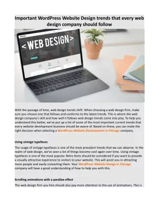 Important WordPress Website Design trends that every web design company should follow