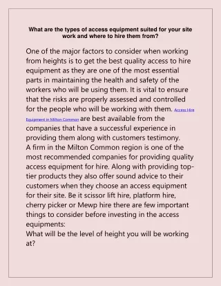 what are the types of access equipment suited