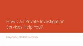 How Can Private Investigation Services Help You