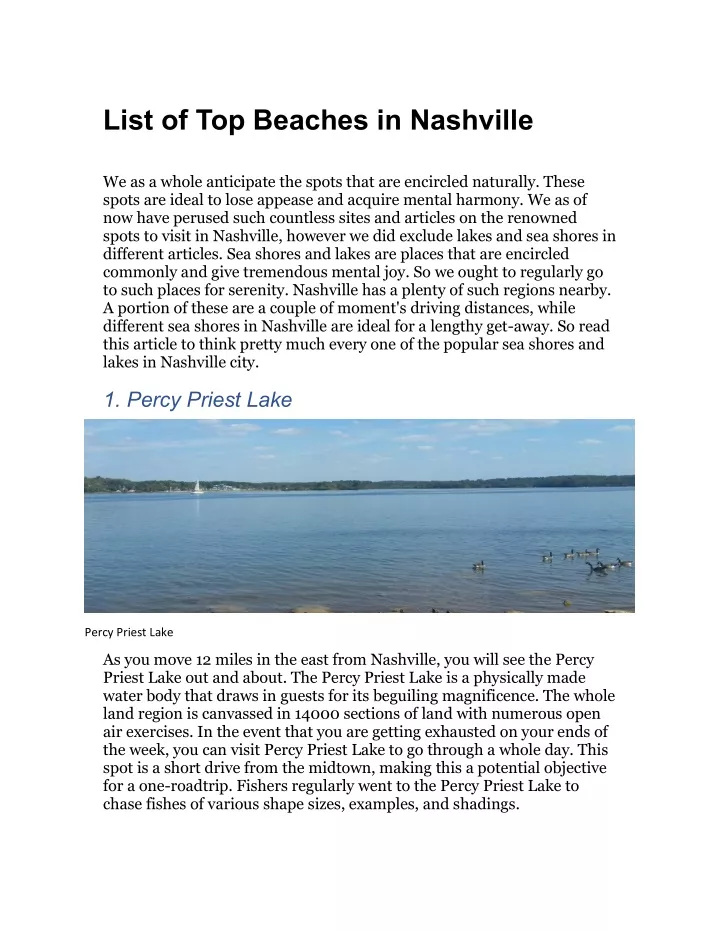list of top beaches in nashville