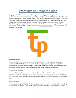 procedure to promote a blog