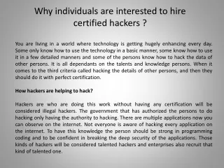 why individuals are interested to hire certified